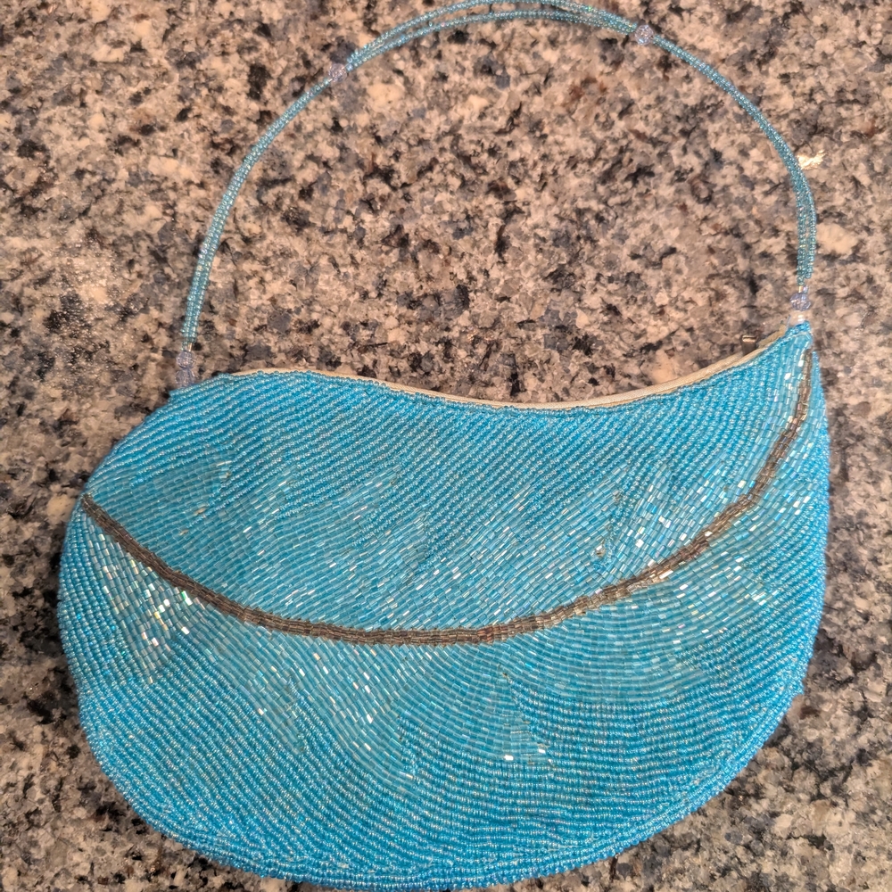 Elegant Blue Beaded Women's Bag